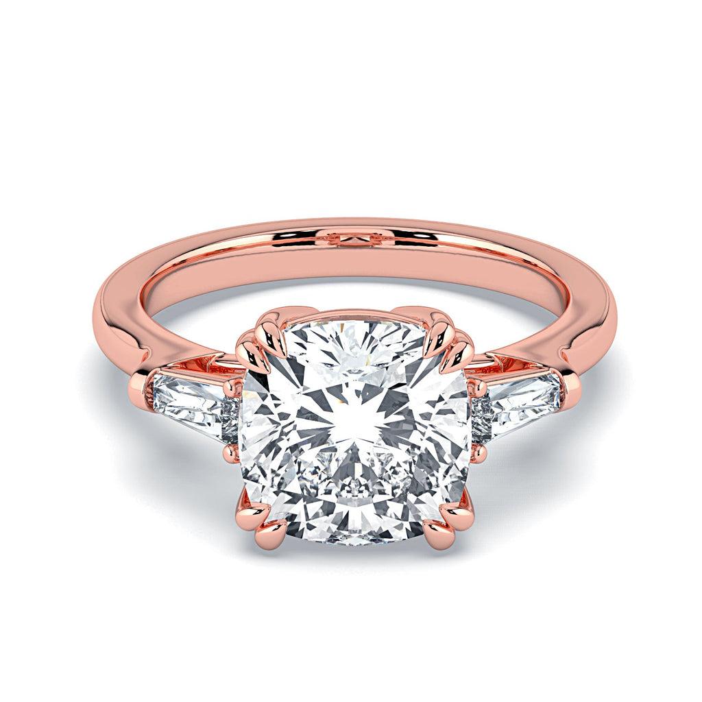 Cushion-Cut & Tapered Baguette Diamond Engagement Ring - Rose