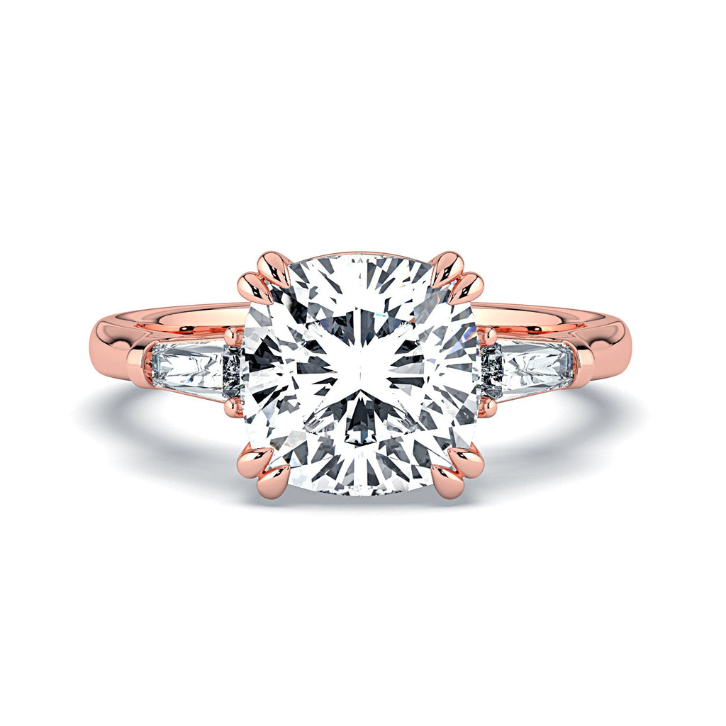 Cushion-Cut & Tapered Baguette Diamond Engagement Ring - Rose