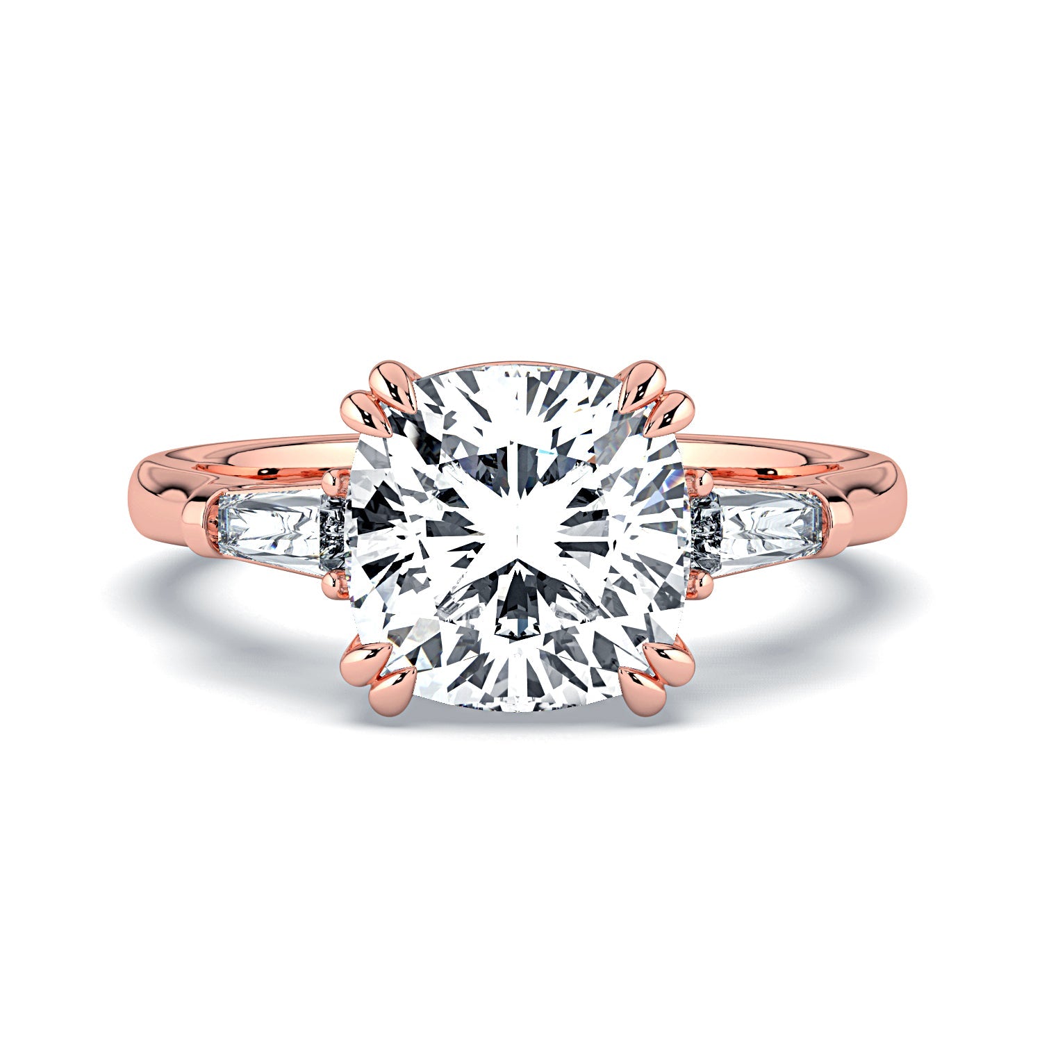 Cushion-Cut & Tapered Baguette Diamond Engagement Ring - Rose