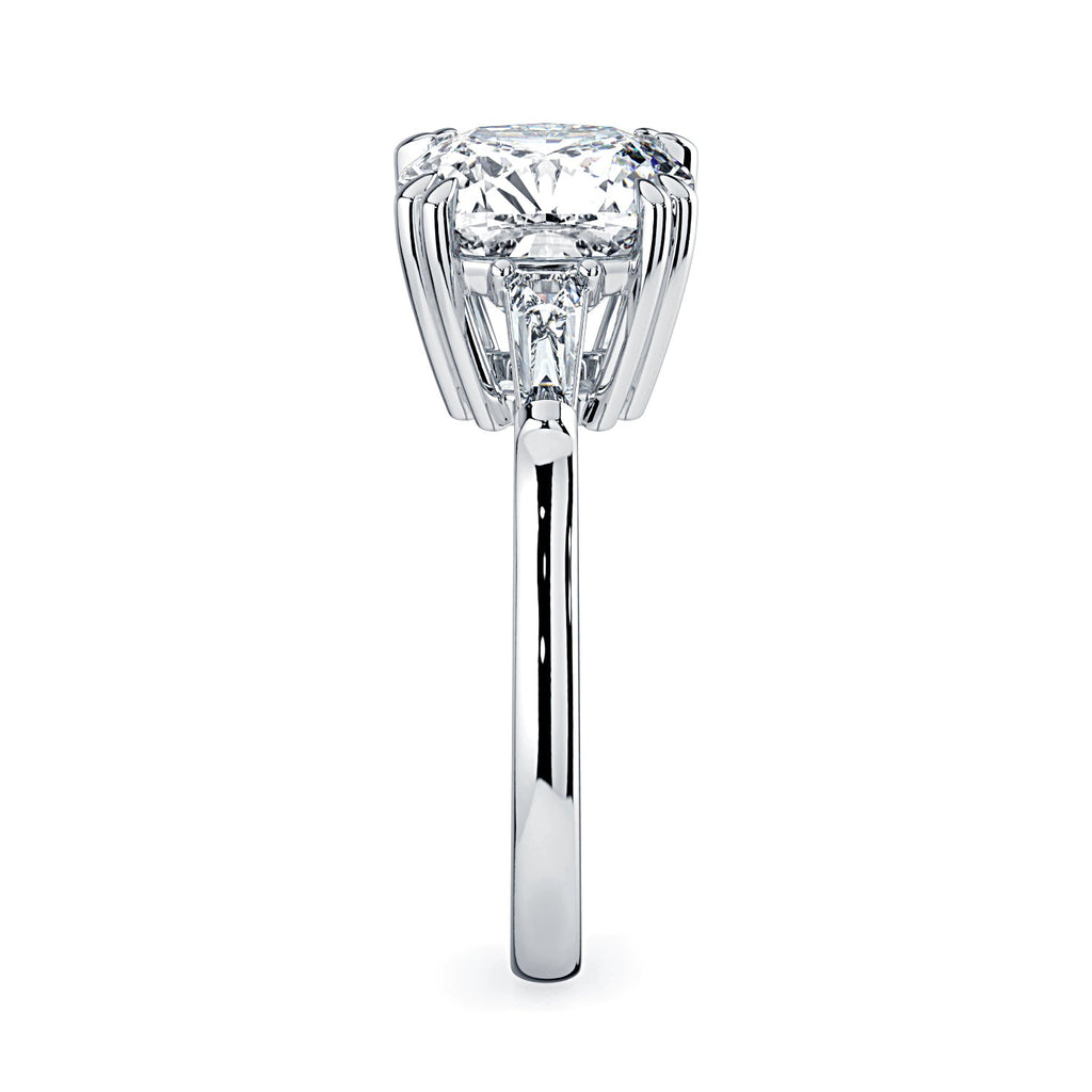 Cushion-Cut & Tapered Baguette Diamond Engagement Ring - White
