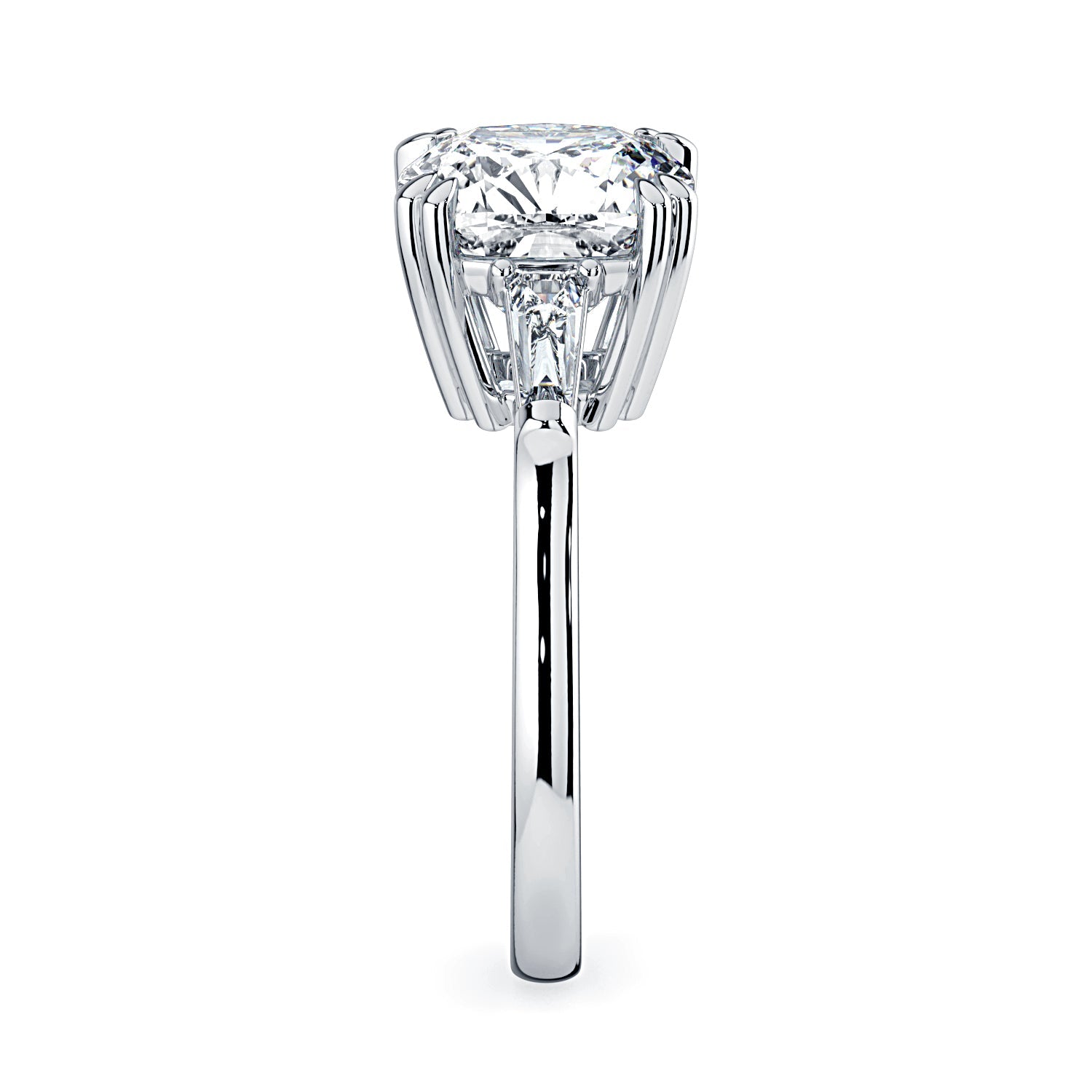 Cushion-Cut & Tapered Baguette Diamond Engagement Ring - White