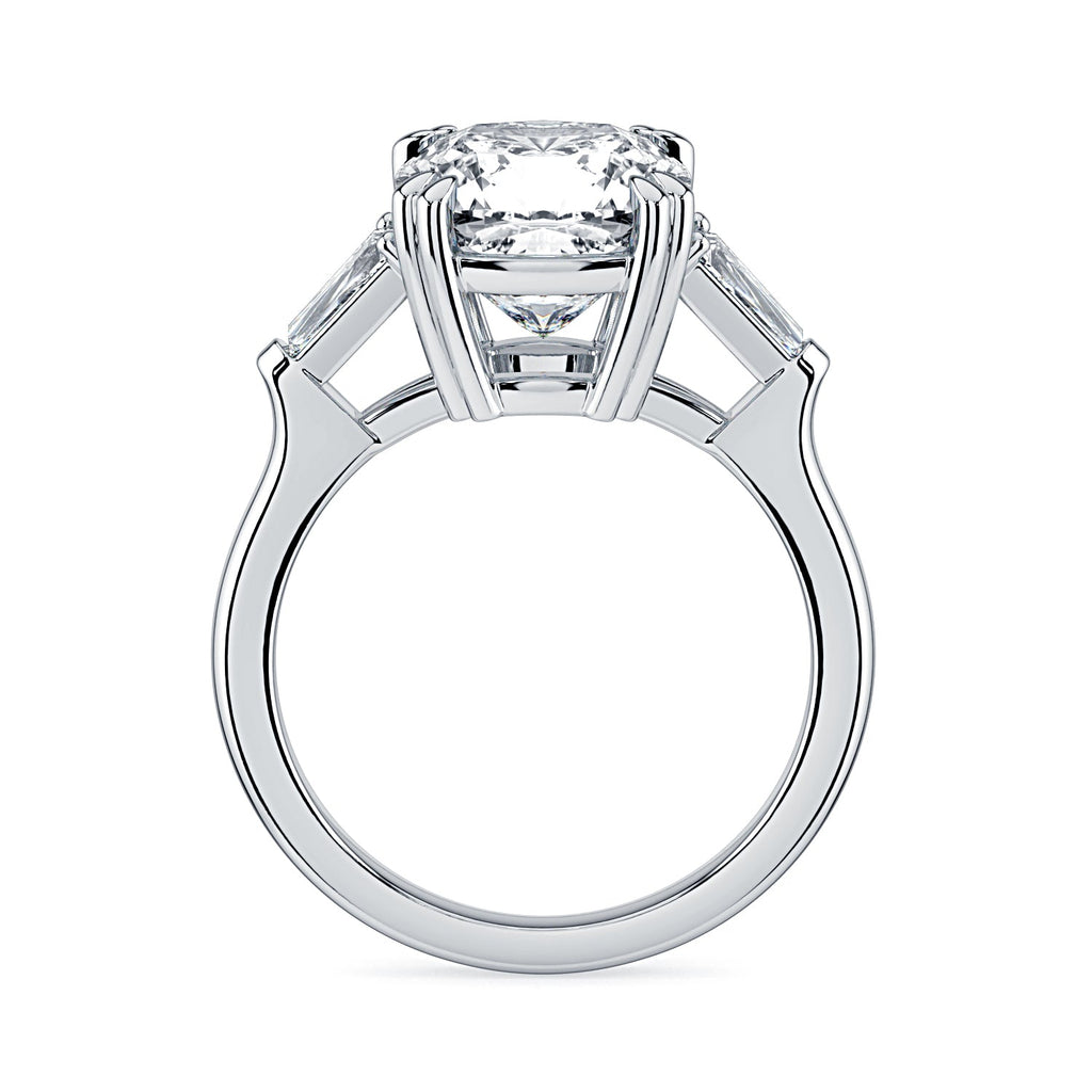 Cushion-Cut & Tapered Baguette Diamond Engagement Ring - White