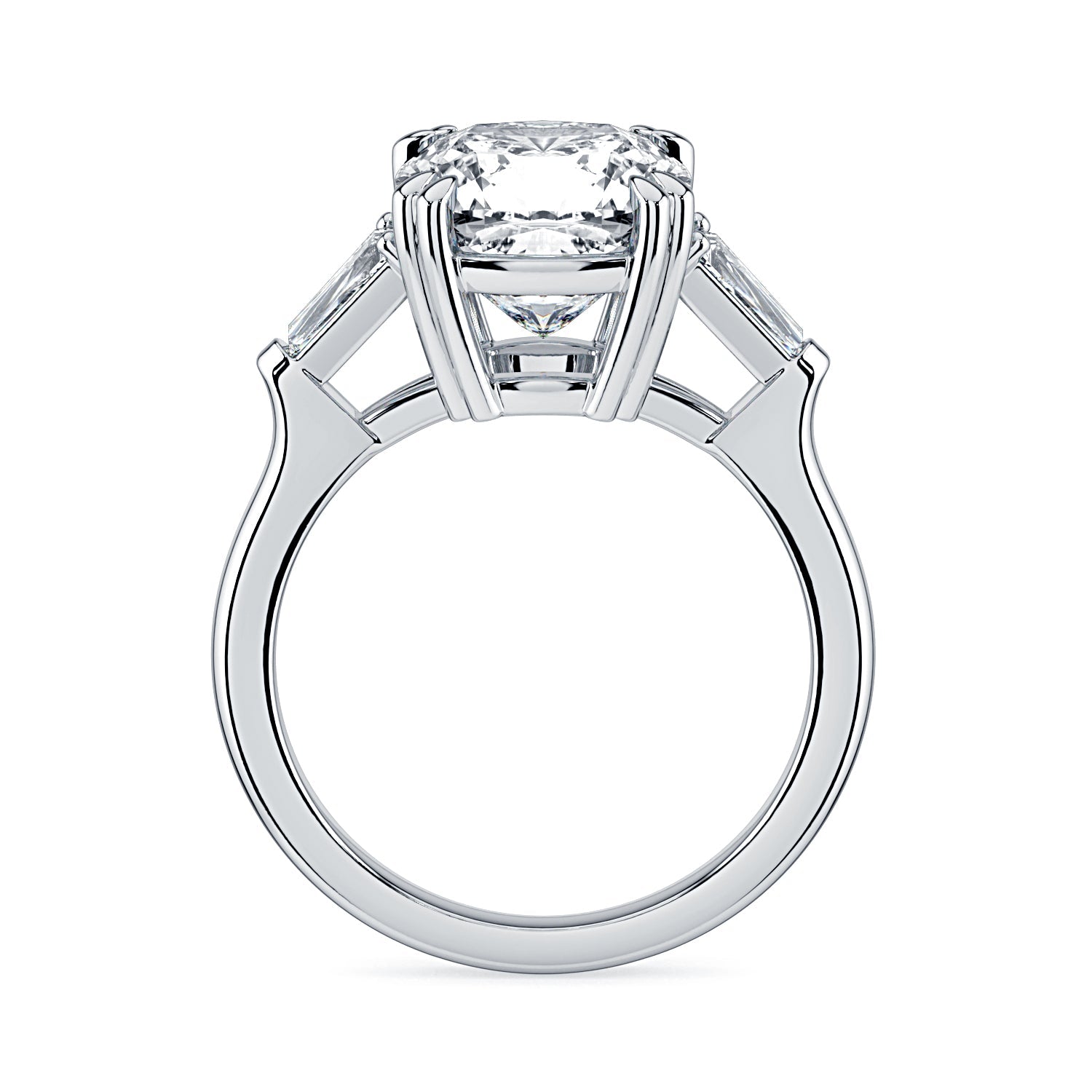 Cushion-Cut & Tapered Baguette Diamond Engagement Ring - White