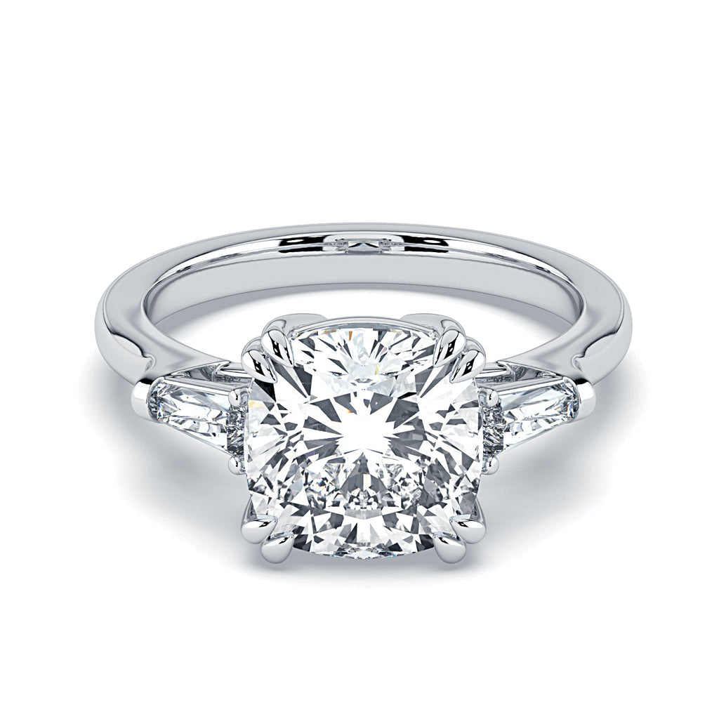 Cushion-Cut & Tapered Baguette Diamond Engagement Ring - White