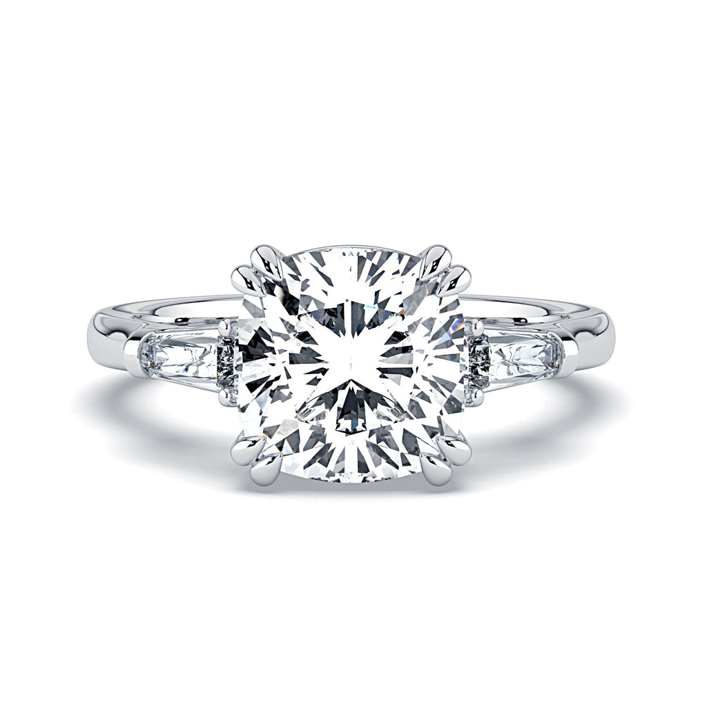 Cushion-Cut & Tapered Baguette Diamond Engagement Ring - White