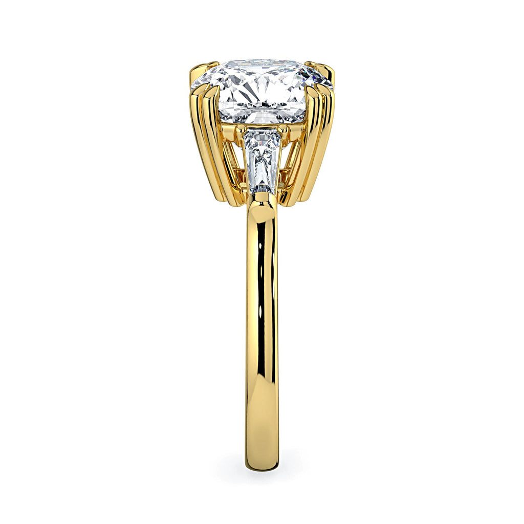 Cushion-Cut & Tapered Baguette Diamond Engagement Ring - Yellow