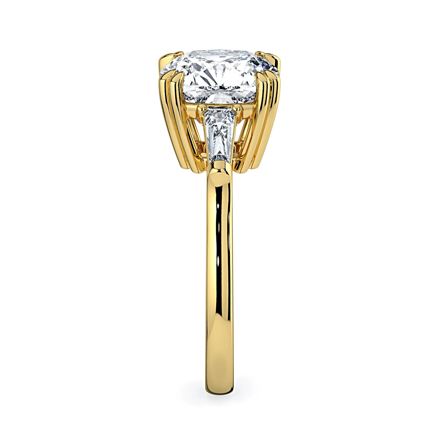 Cushion-Cut & Tapered Baguette Diamond Engagement Ring - Yellow