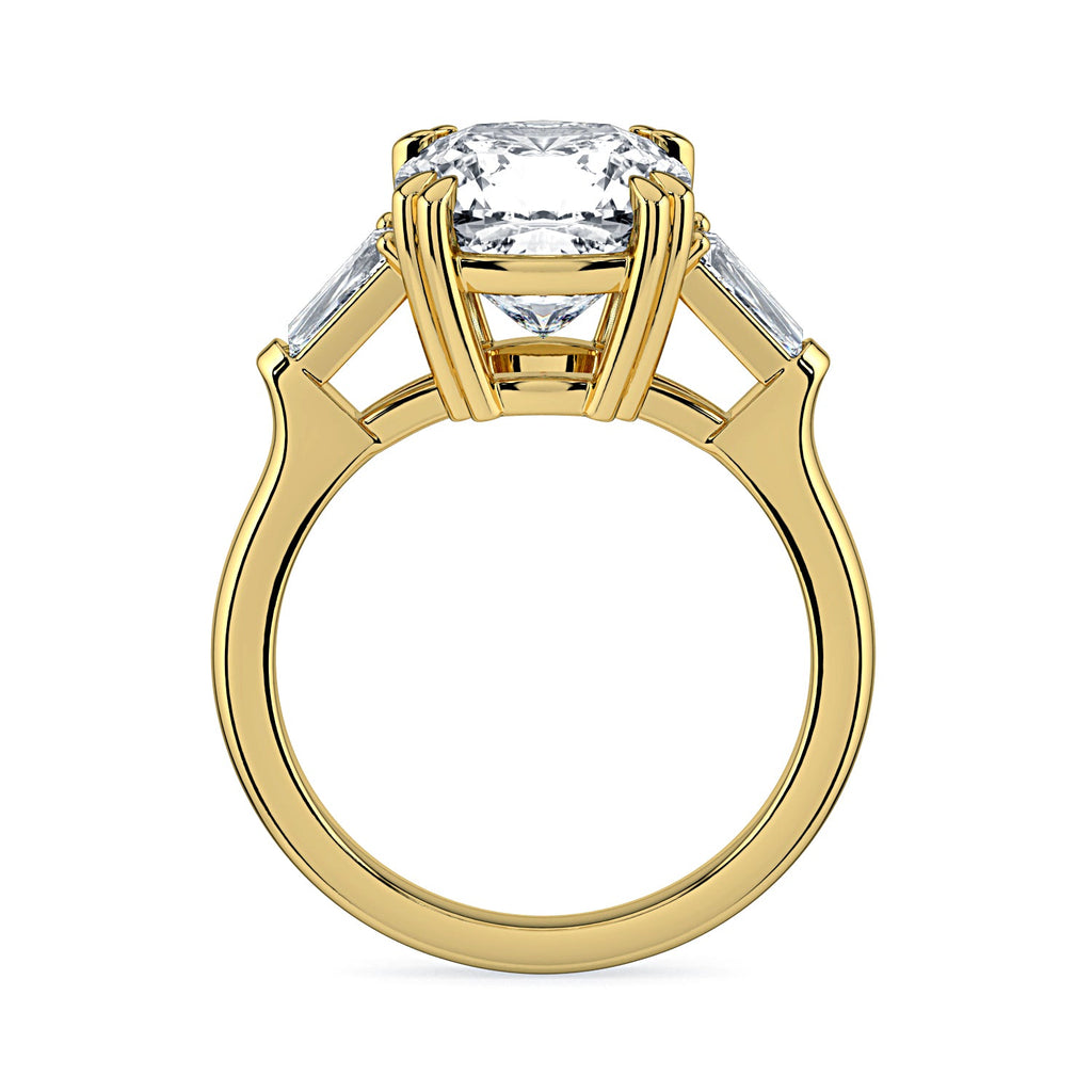 Cushion-Cut & Tapered Baguette Diamond Engagement Ring - Yellow