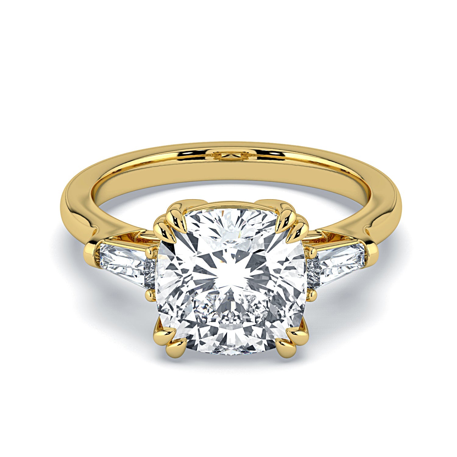 Cushion-Cut & Tapered Baguette Diamond Engagement Ring - Yellow