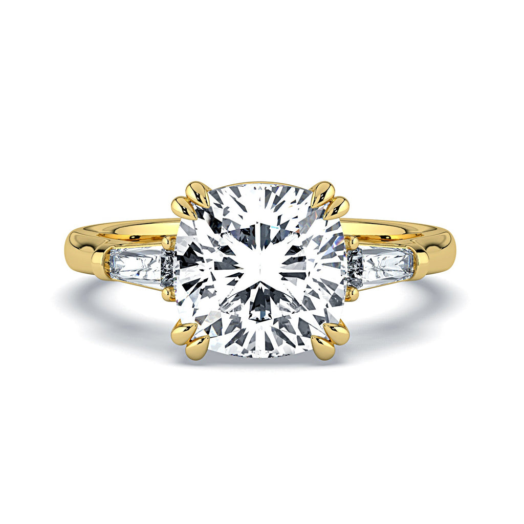 Cushion-Cut & Tapered Baguette Diamond Engagement Ring - Yellow