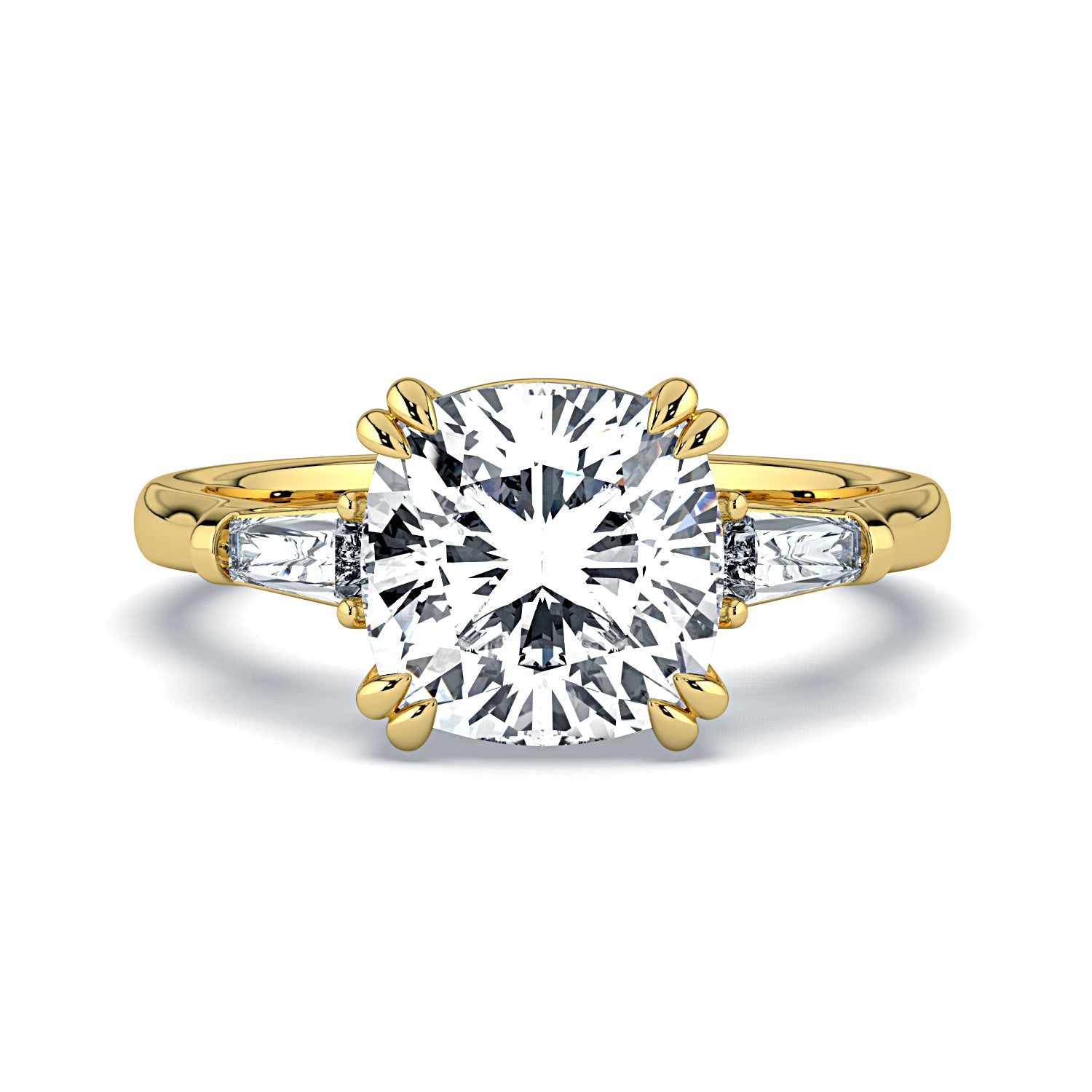 Cushion-Cut & Tapered Baguette Diamond Engagement Ring - Yellow