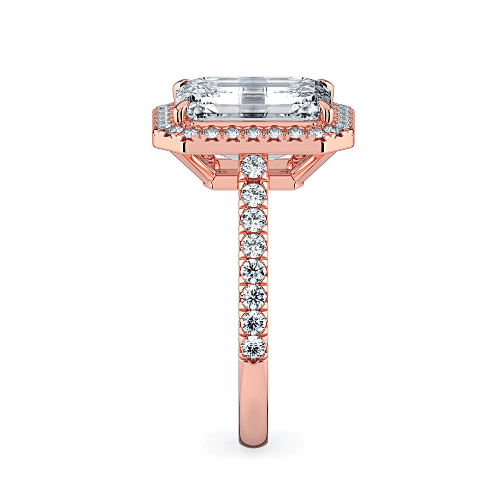 Emerald-Cut Halo & Pavé Diamond Engagement Ring - Rose