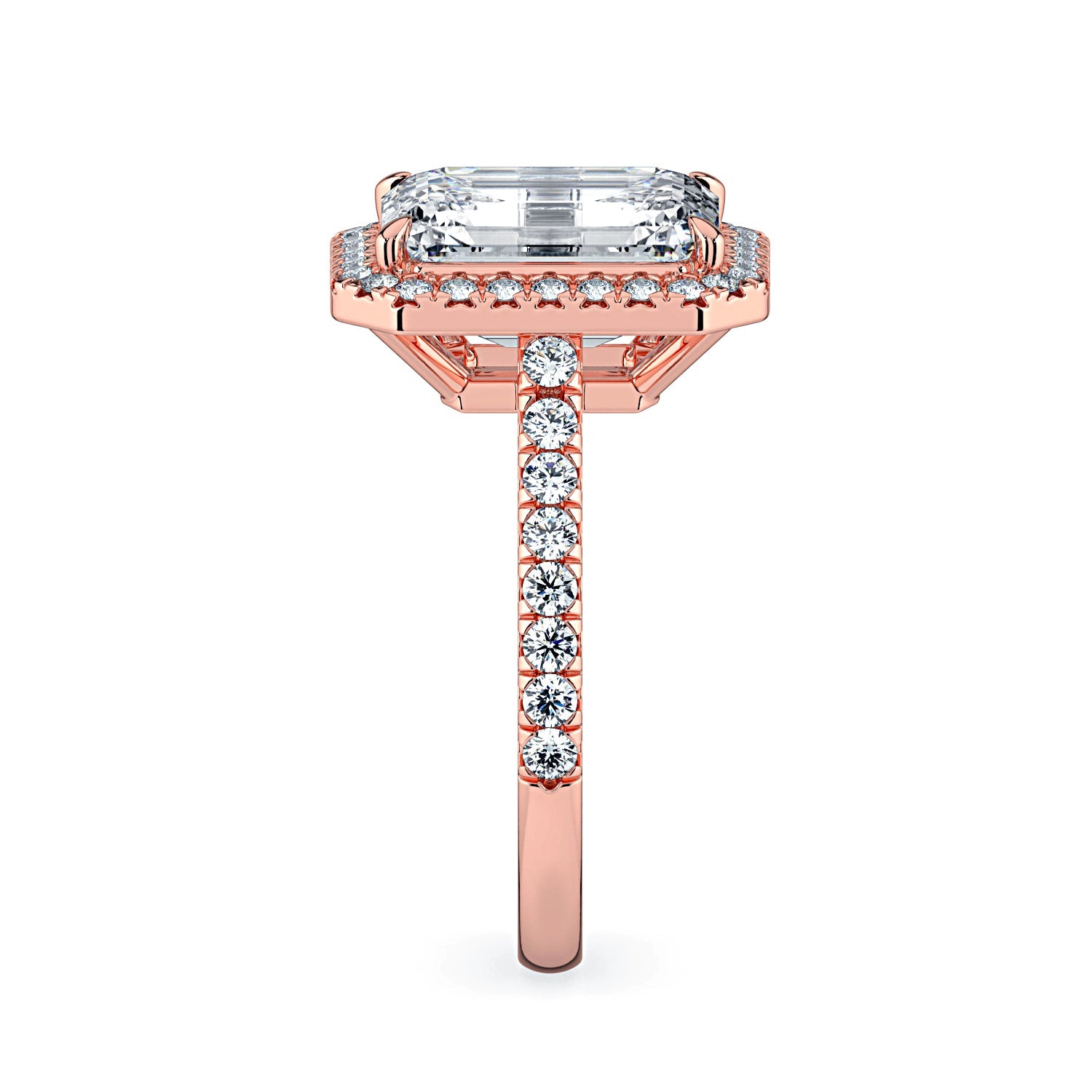 Emerald-Cut Halo & Pavé Diamond Engagement Ring - Rose