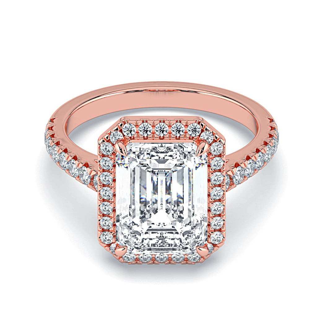 Emerald-Cut Halo & Pavé Diamond Engagement Ring - Rose