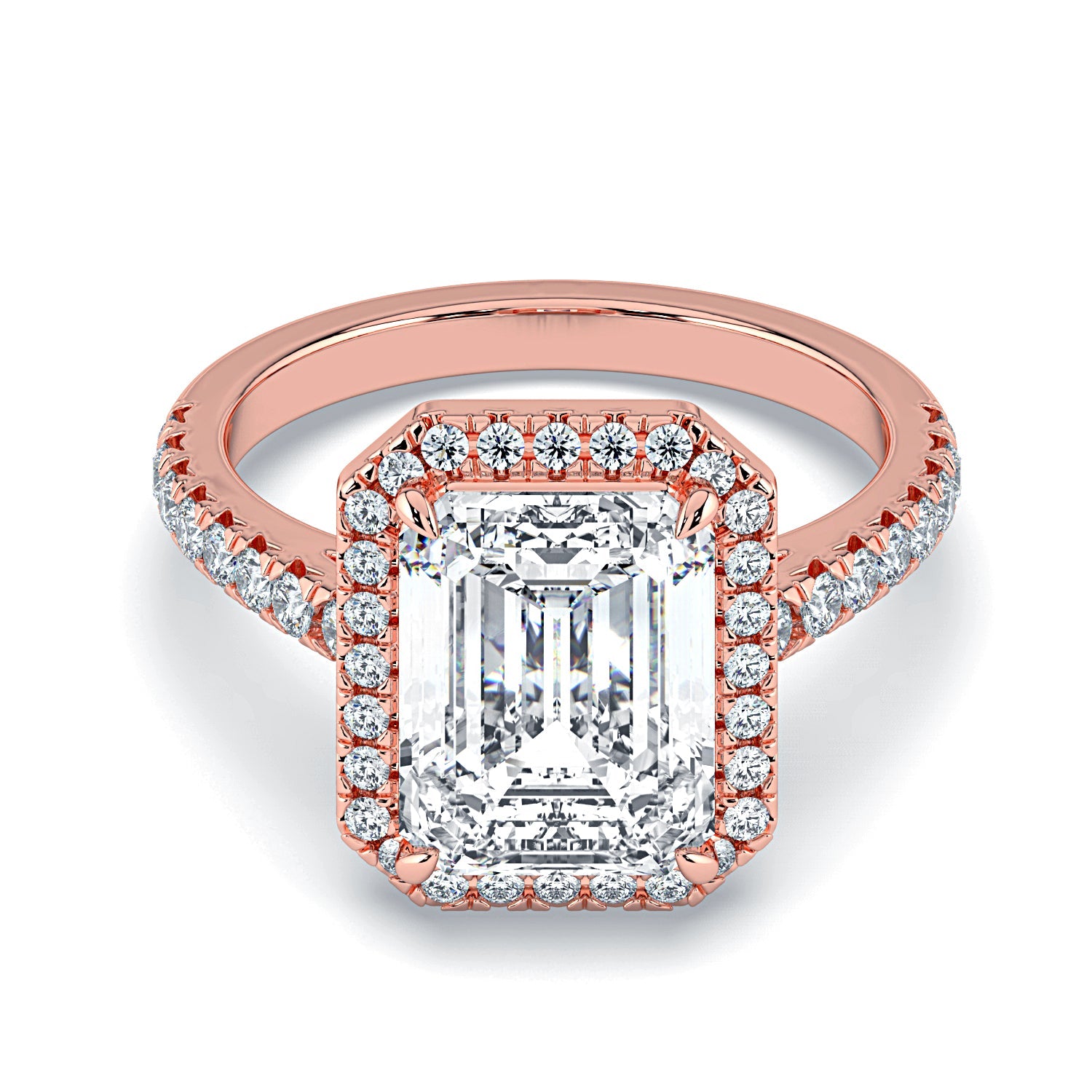 Emerald-Cut Halo & Pavé Diamond Engagement Ring - Rose