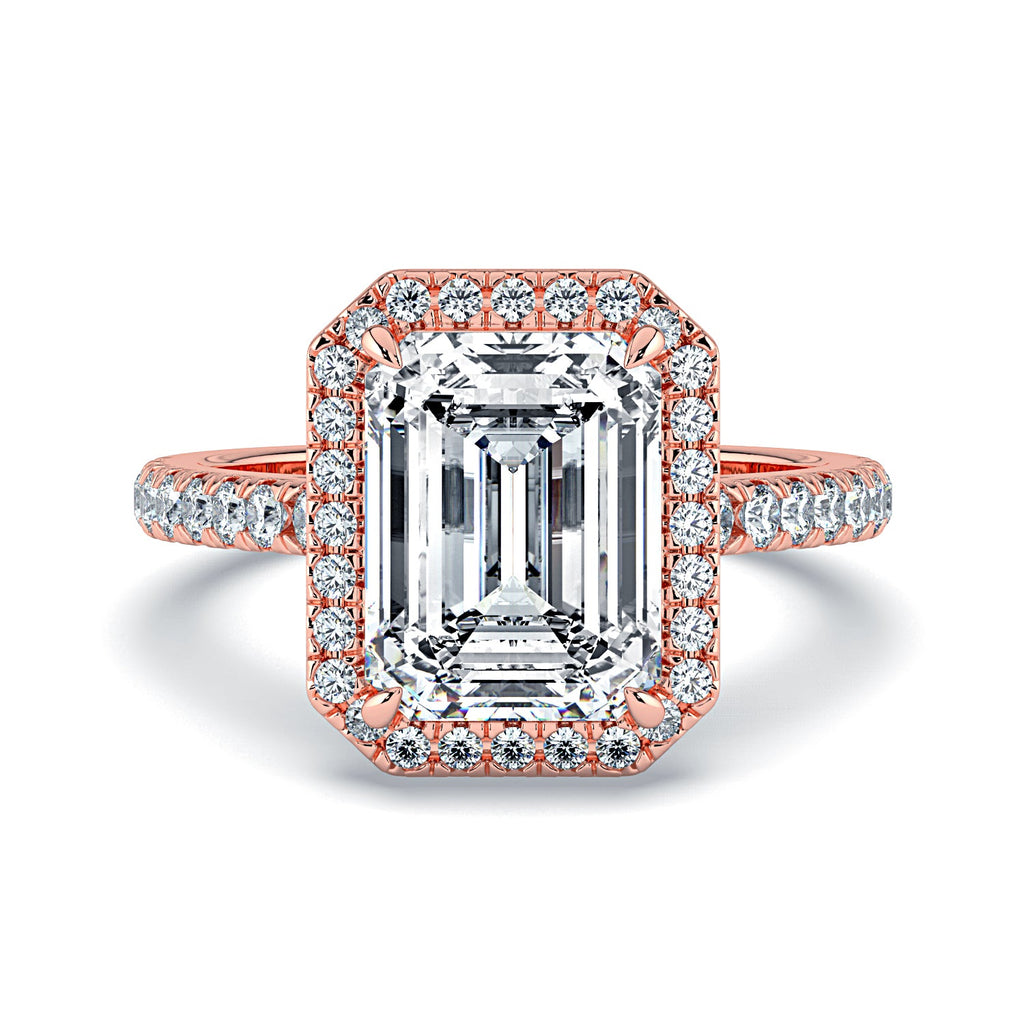 Emerald-Cut Halo & Pavé Diamond Engagement Ring - Rose