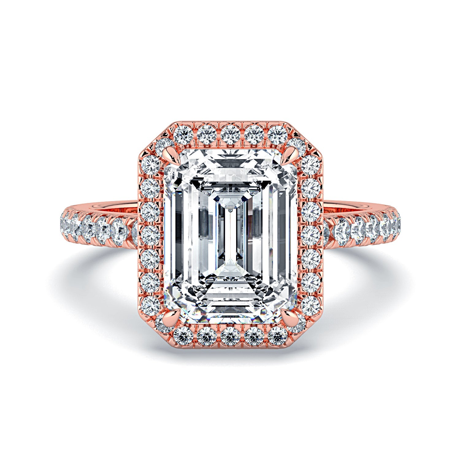Emerald-Cut Halo & Pavé Diamond Engagement Ring - Rose
