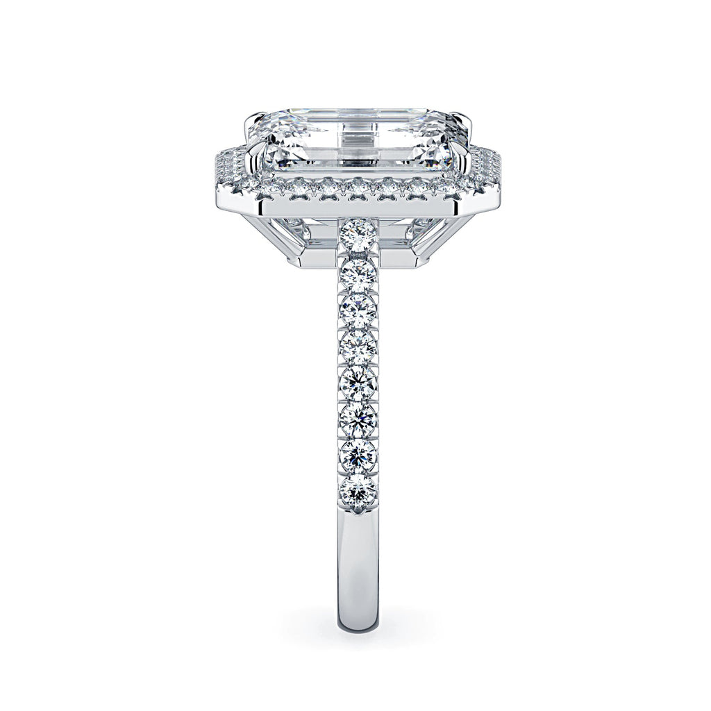 Emerald-Cut Halo & Pavé Diamond Engagement Ring - White