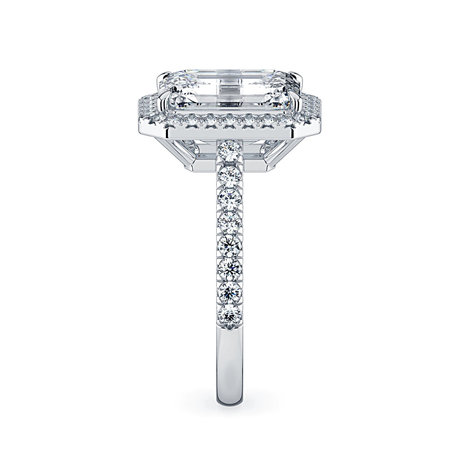 Emerald-Cut Halo & Pavé Diamond Engagement Ring - White
