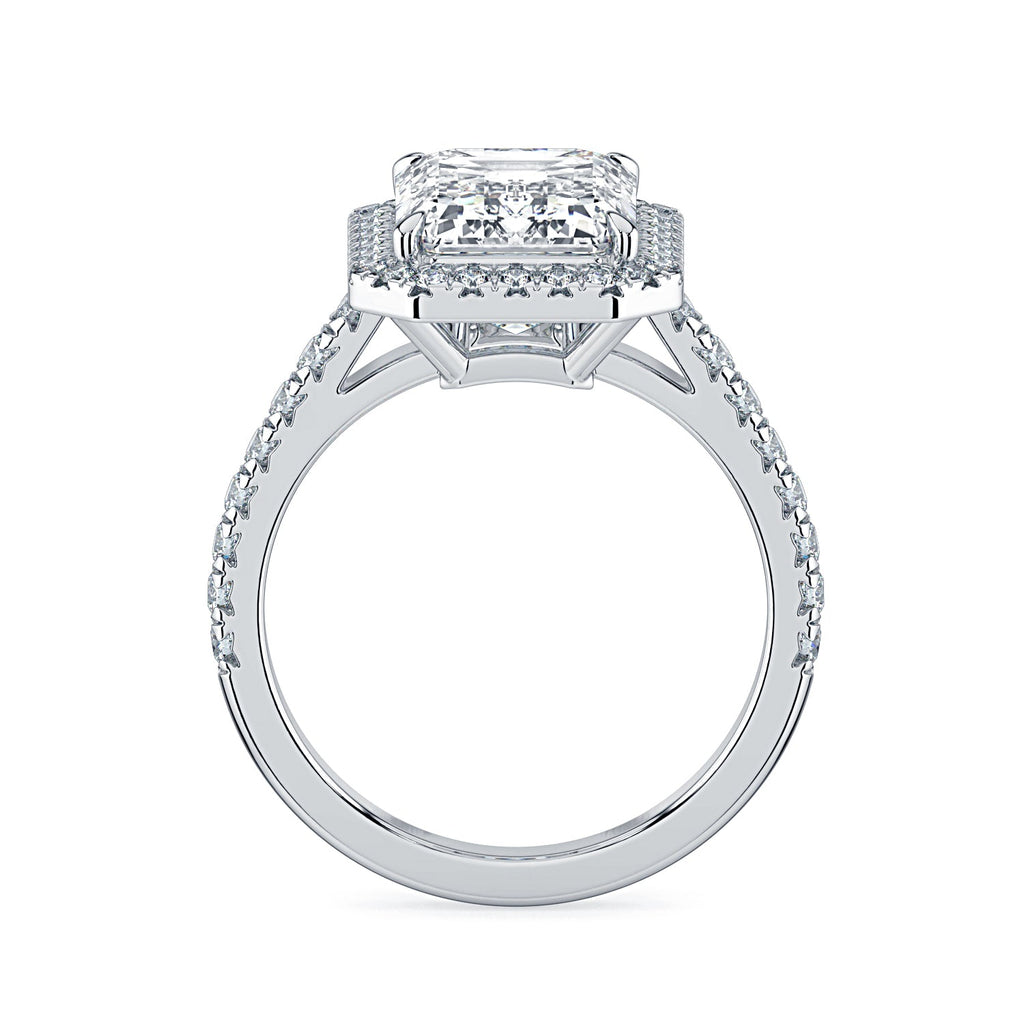 Emerald-Cut Halo & Pavé Diamond Engagement Ring - White