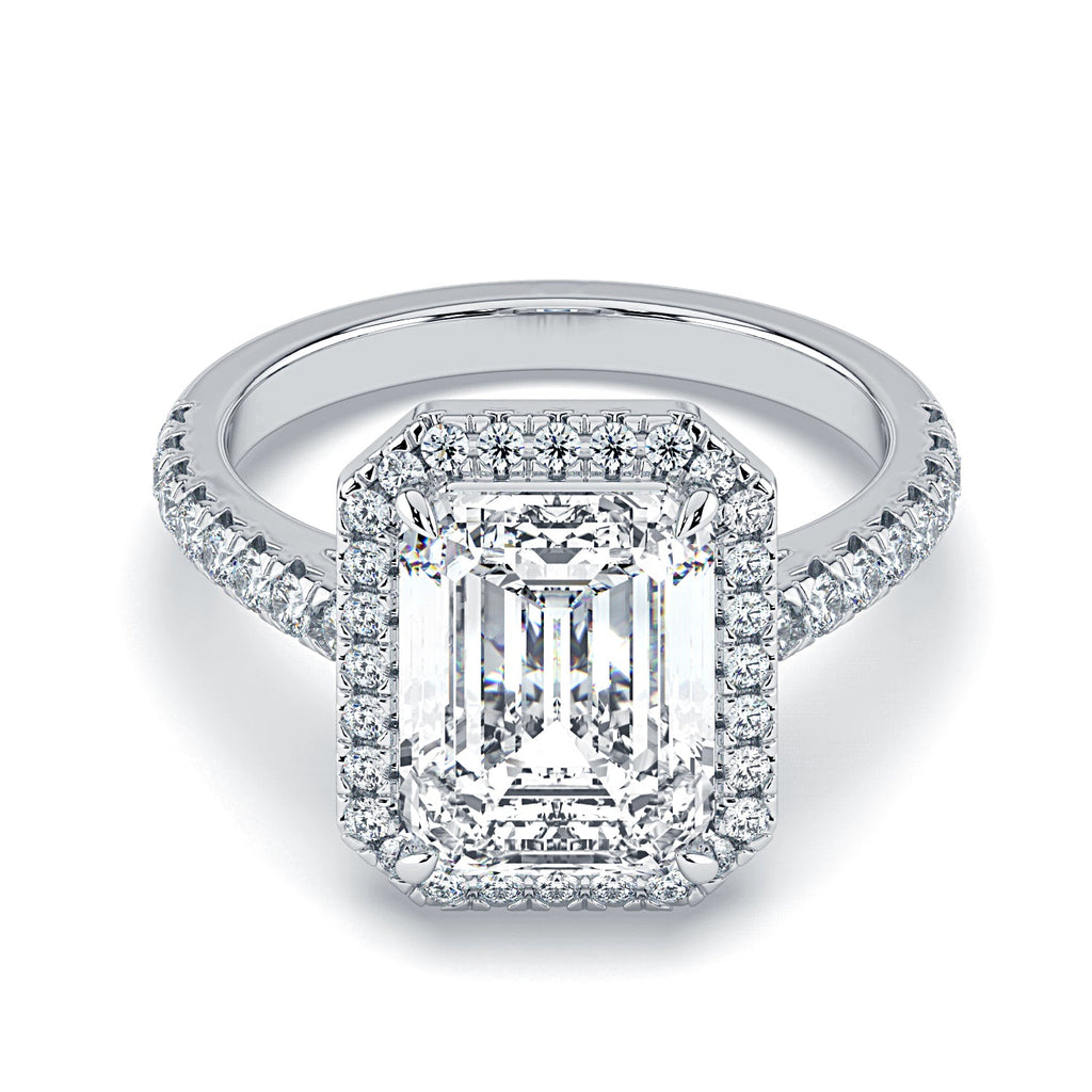 Emerald-Cut Halo & Pavé Diamond Engagement Ring - White