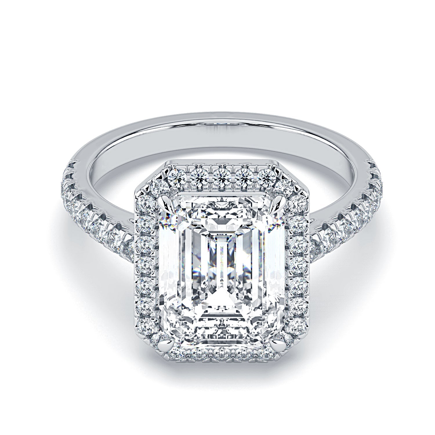 Emerald-Cut Halo & Pavé Diamond Engagement Ring - White