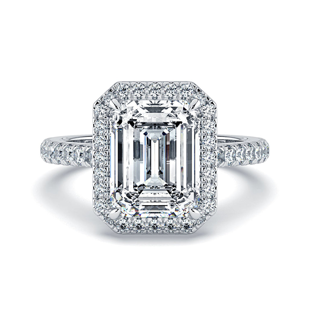 Emerald-Cut Halo & Pavé Diamond Engagement Ring - White