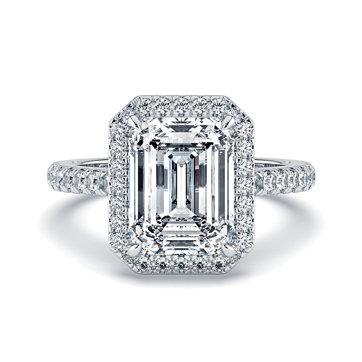 Emerald-Cut Halo & Pavé Diamond Engagement Ring - White