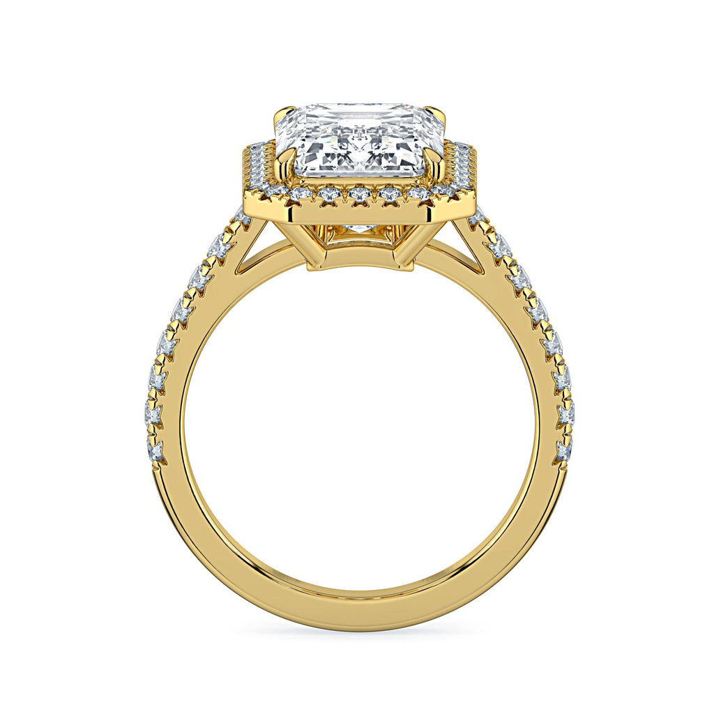 Emerald-Cut Halo & Pavé Diamond Engagement Ring - Yellow