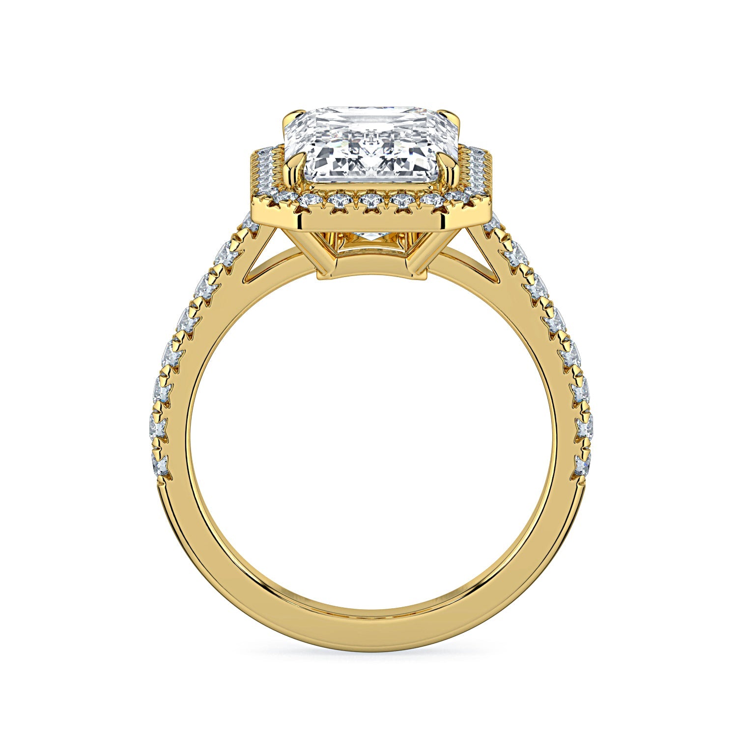 Emerald-Cut Halo & Pavé Diamond Engagement Ring - Yellow