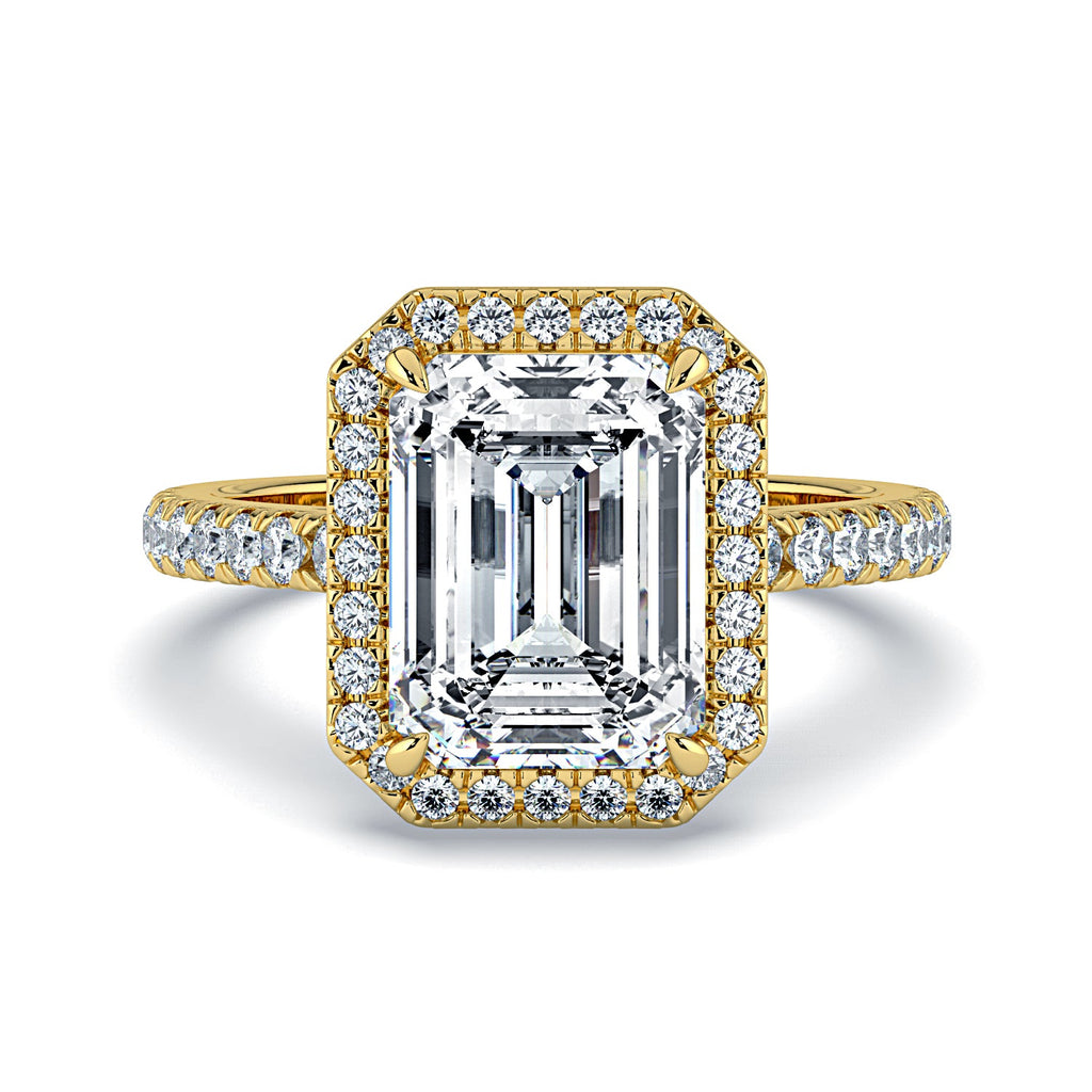 Emerald-Cut Halo & Pavé Diamond Engagement Ring - Yellow