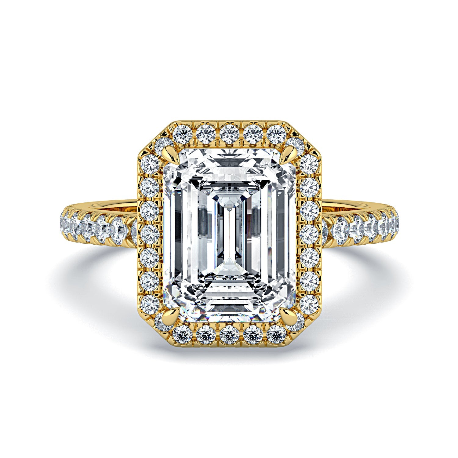 Emerald-Cut Halo & Pavé Diamond Engagement Ring - Yellow