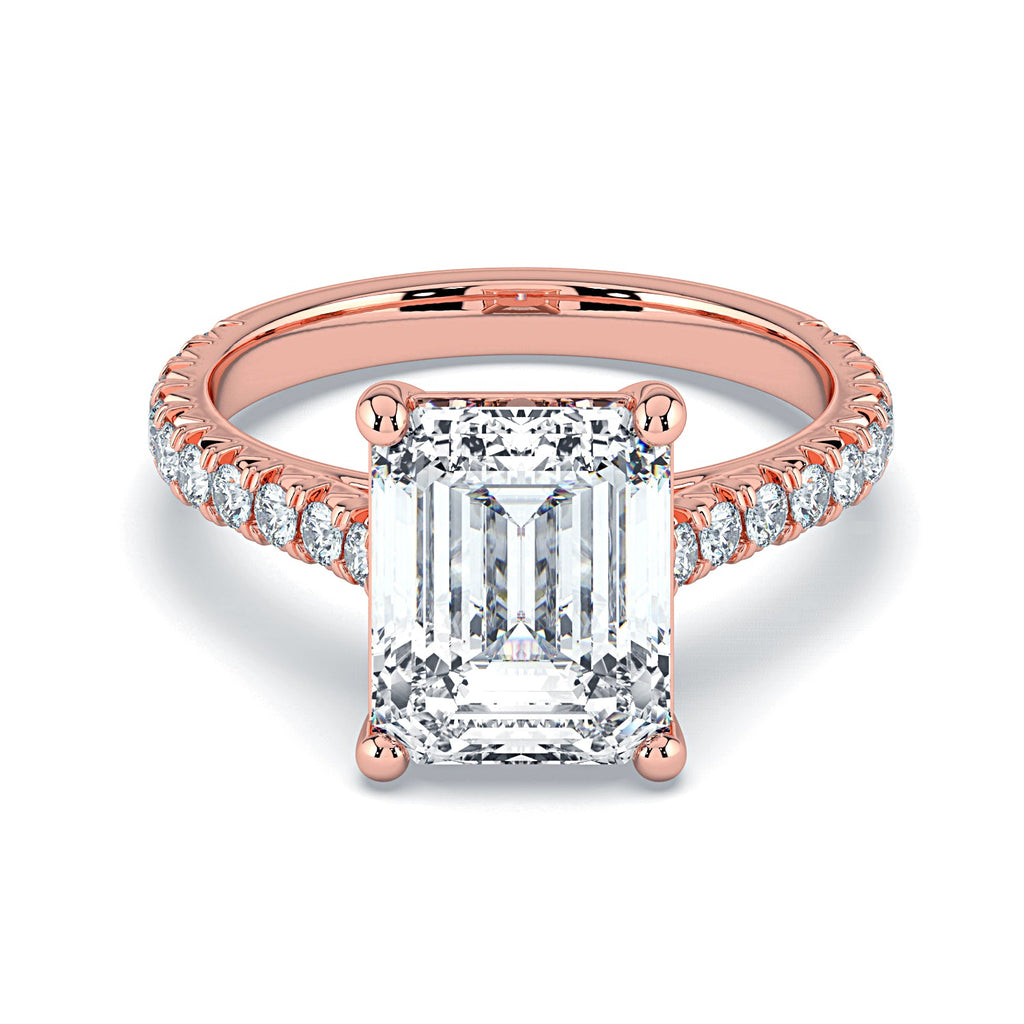 Emerald-Cut Solitaire Pavé Diamond Engagement Ring -Rose