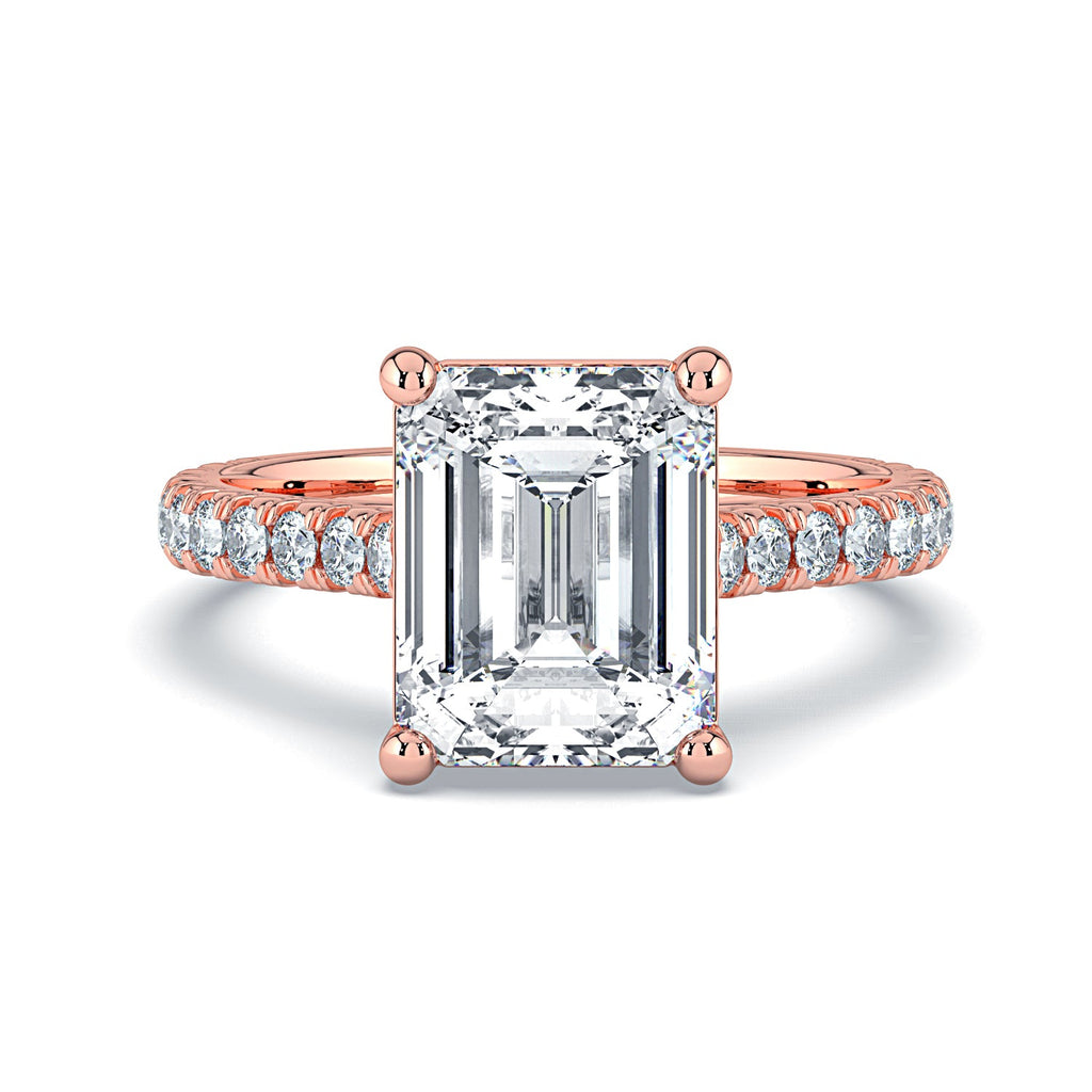 Emerald-Cut Solitaire Pavé Diamond Engagement Ring -Rose