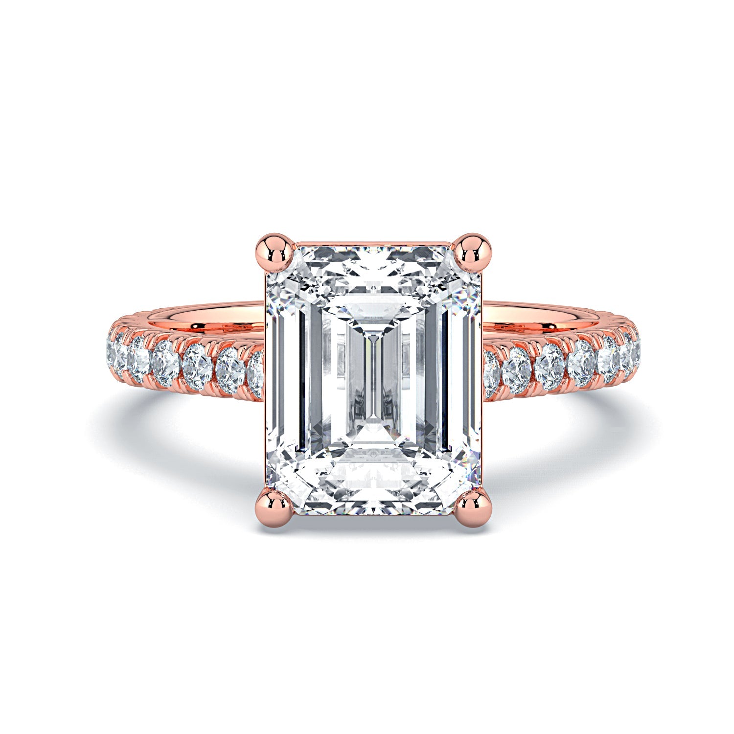 Emerald-Cut Solitaire Pavé Diamond Engagement Ring -Rose