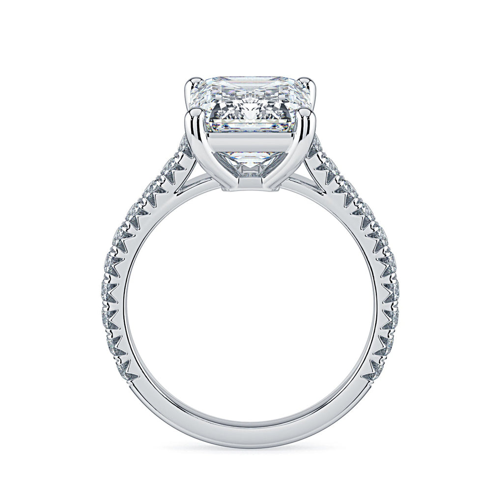 Emerald-Cut Solitaire Pavé Diamond Engagement Ring -White