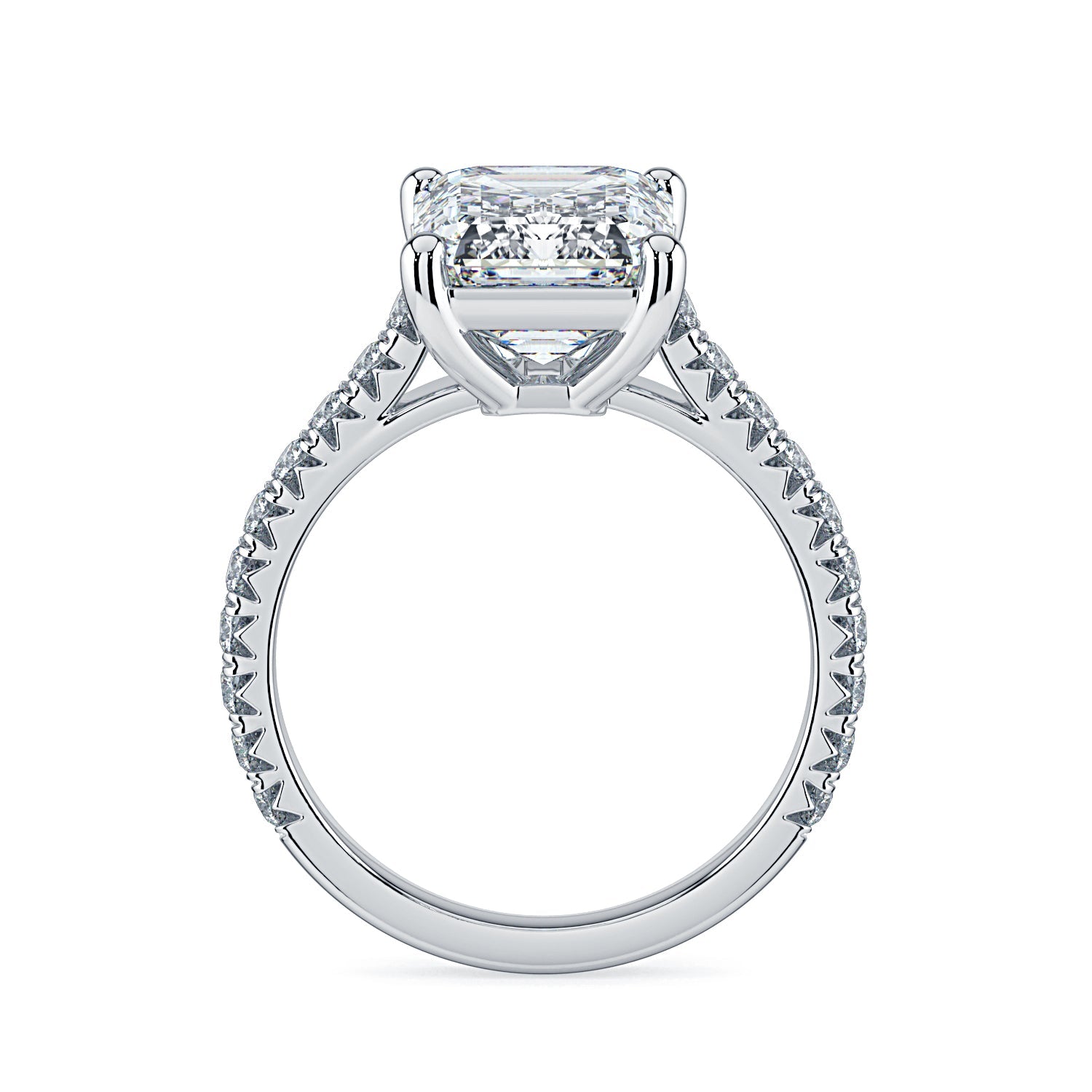 Emerald-Cut Solitaire Pavé Diamond Engagement Ring -White