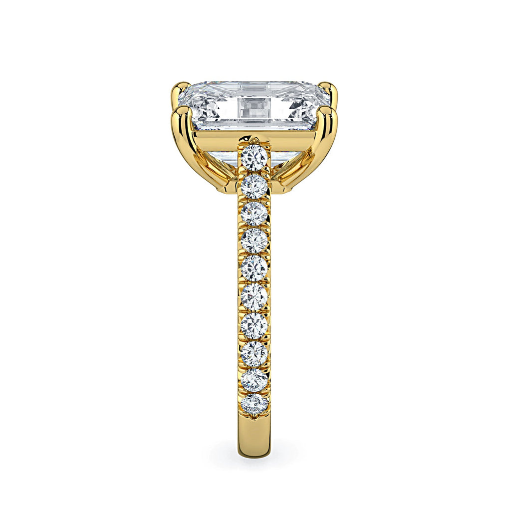 Emerald-Cut Solitaire Pavé Diamond Engagement Ring -Yellow