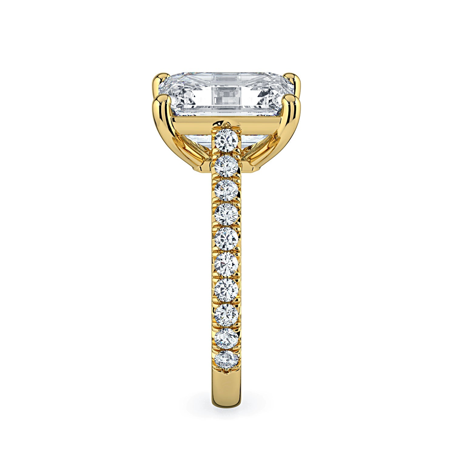 Emerald-Cut Solitaire Pavé Diamond Engagement Ring -Yellow