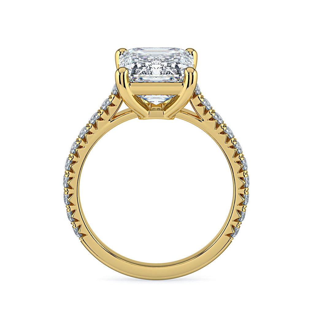 Emerald-Cut Solitaire Pavé Diamond Engagement Ring -Yellow