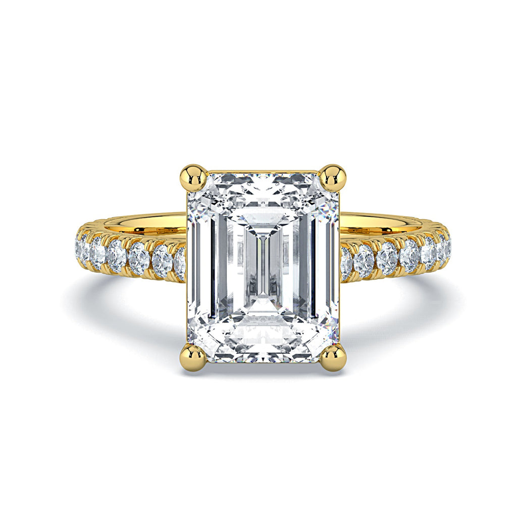 Emerald-Cut Solitaire Pavé Diamond Engagement Ring -Yellow