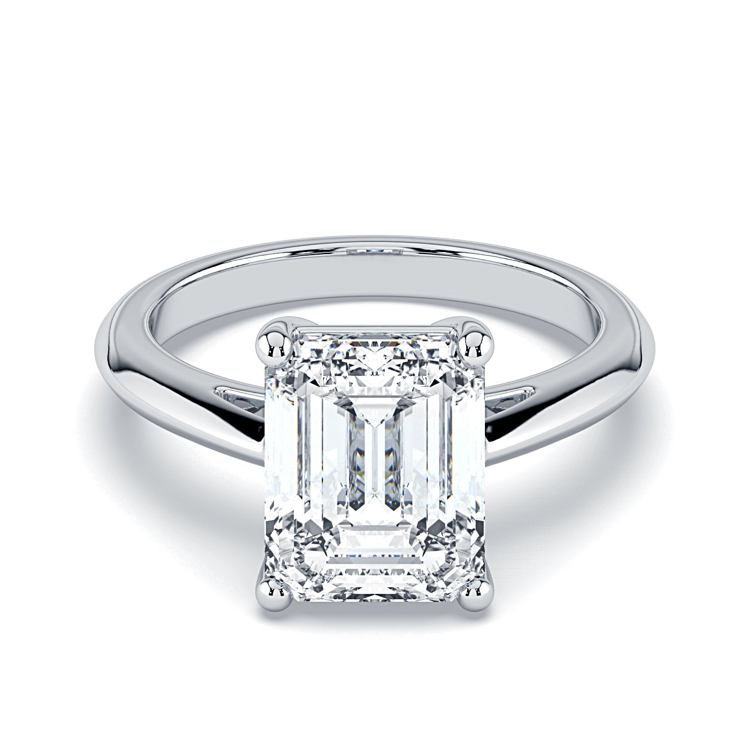 Emerald-Cut Solitaire Diamond Engagement Ring -White