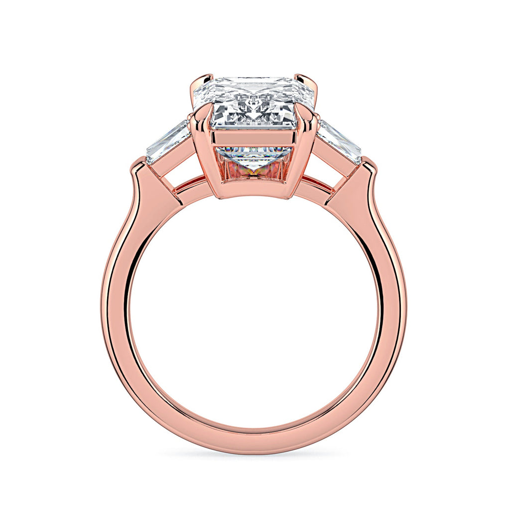 Emerald-Cut & Tapered Baguette Diamond Engagement Ring - Rose