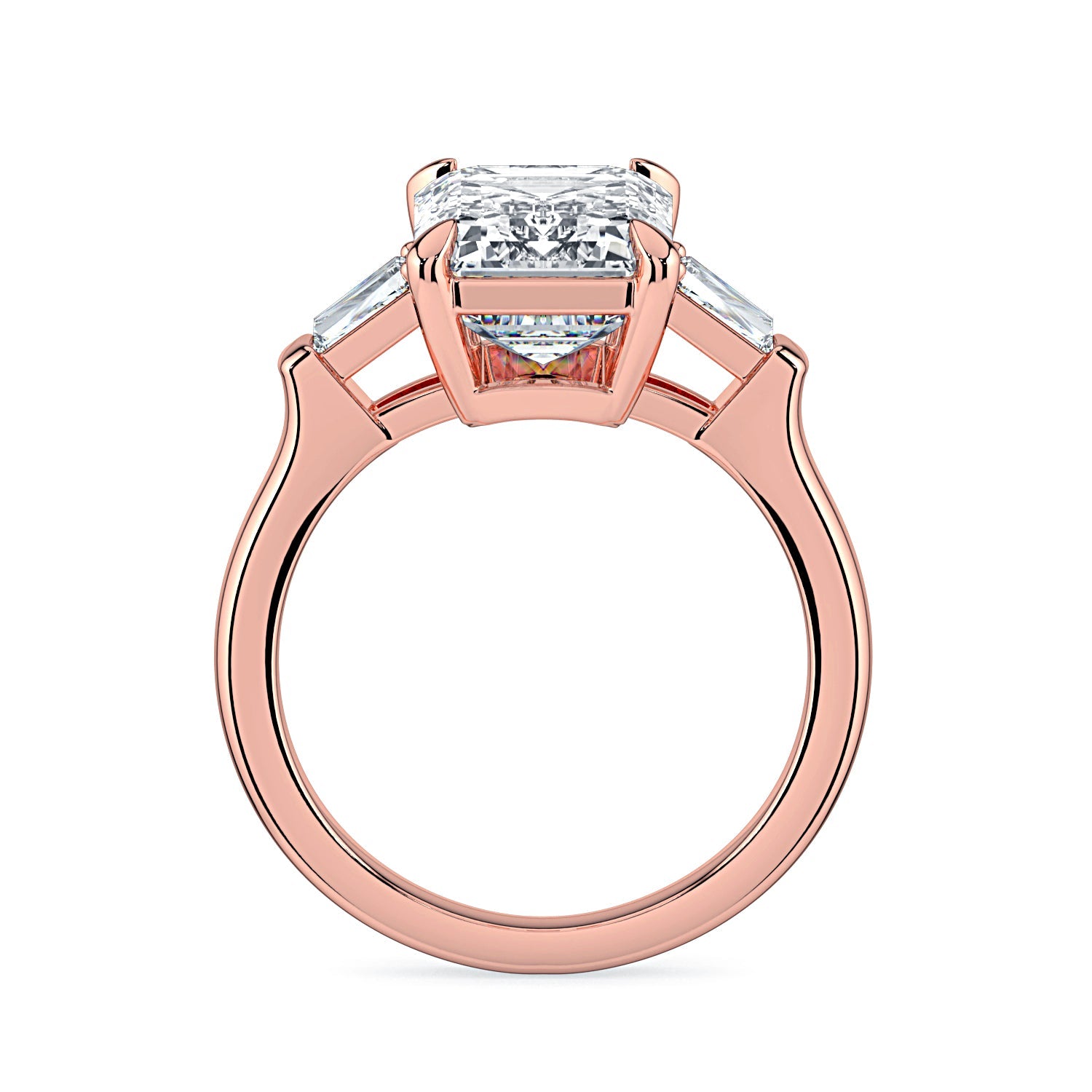 Emerald-Cut & Tapered Baguette Diamond Engagement Ring - Rose