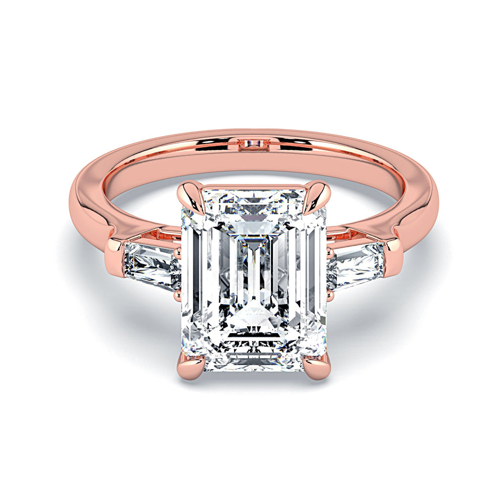 Emerald-Cut & Tapered Baguette Diamond Engagement Ring - Rose
