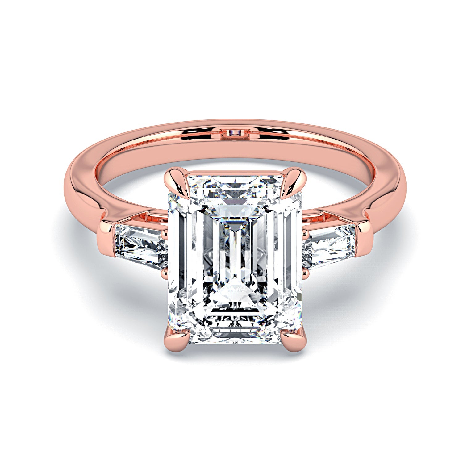 Emerald-Cut & Tapered Baguette Diamond Engagement Ring - Rose