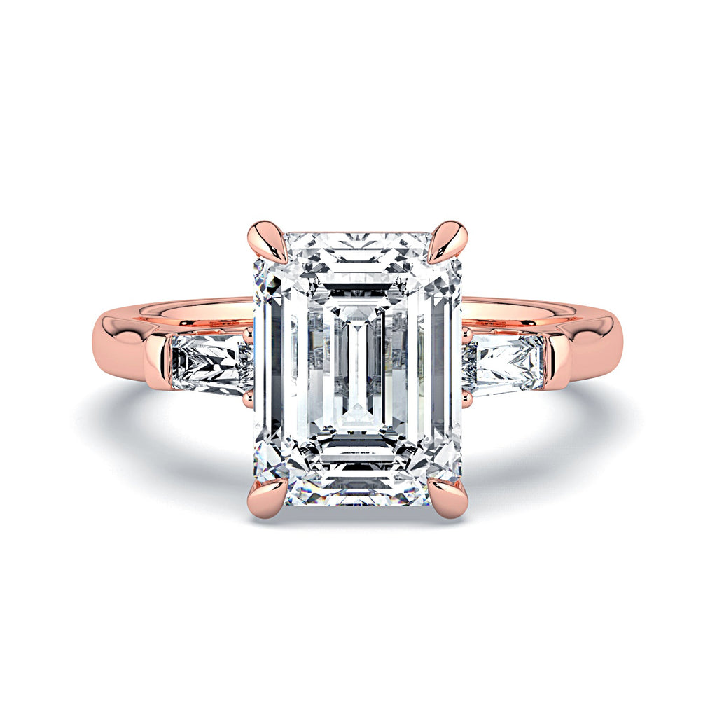 Emerald-Cut & Tapered Baguette Diamond Engagement Ring - Rose