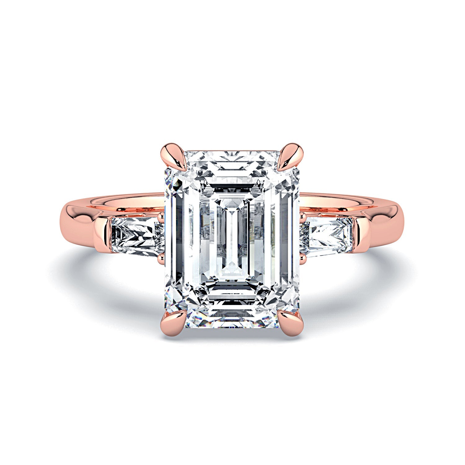 Emerald-Cut & Tapered Baguette Diamond Engagement Ring - Rose