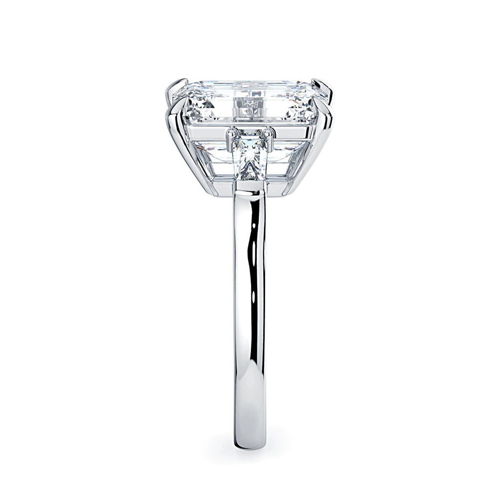 Emerald-Cut & Tapered Baguette Diamond Engagement Ring - White