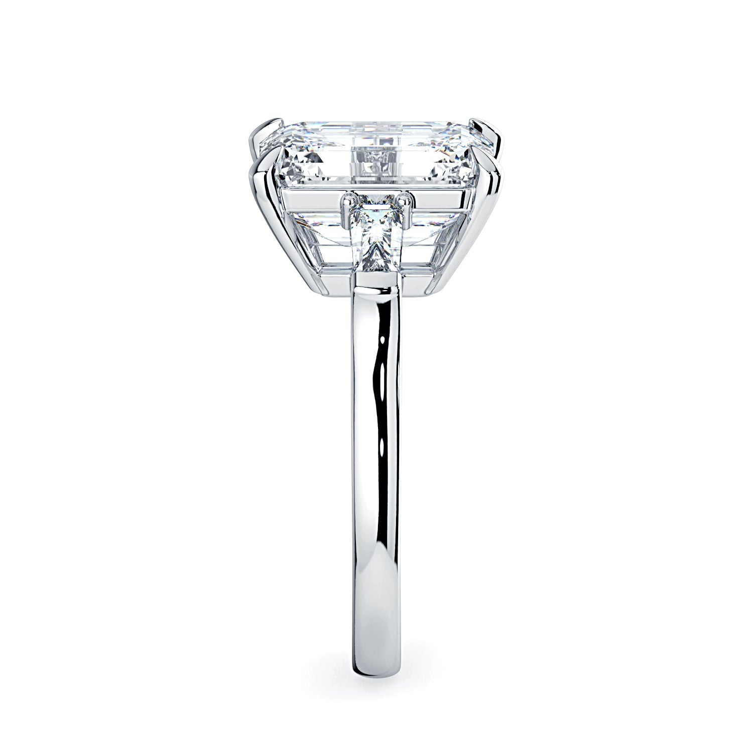 Emerald-Cut & Tapered Baguette Diamond Engagement Ring - White